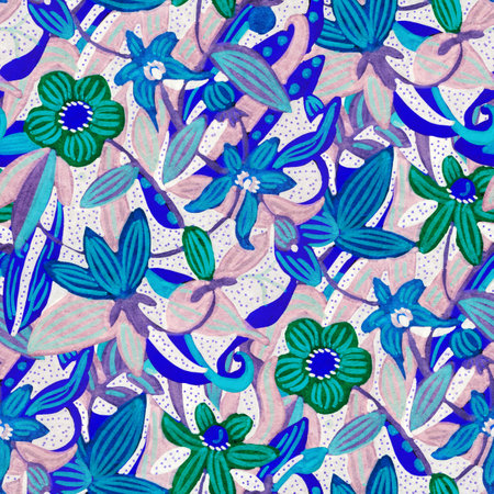 Seamless pattern with flowers. Drawing with markers. Hand-drawn illustration.の写真素材