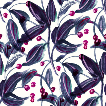 Seamless pattern with leaves. Gouache drawing. Hand-drawn illustration.の写真素材