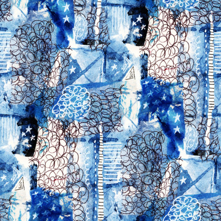 Seamless pattern with abstract drawing. Mixed media and collage. Hand-drawn illustration.の写真素材