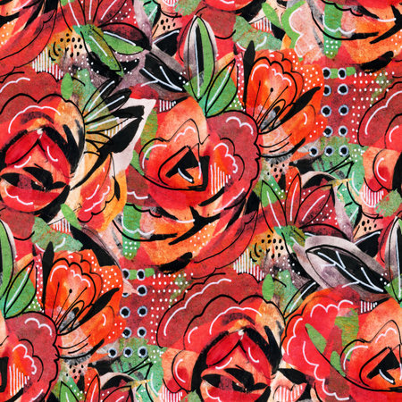 Seamless pattern with flowers. Gouache drawing. Hand-drawn illustration.の写真素材