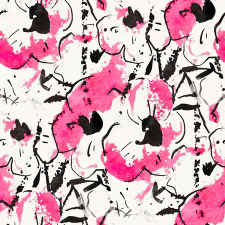 Seamless pattern with bright spring flowers. Digital painting.の写真素材