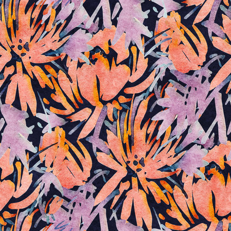 Seamless pattern with bright spring flowers. Digital painting.の写真素材