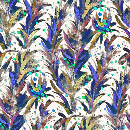 Seamless pattern with leaves. Digital painting. Hand-drawn illustration.の写真素材