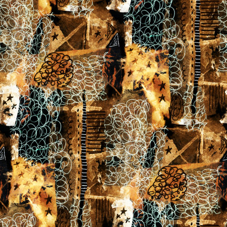 Seamless pattern with abstract drawing. Mixed media and collage. Hand-drawn illustration.の写真素材
