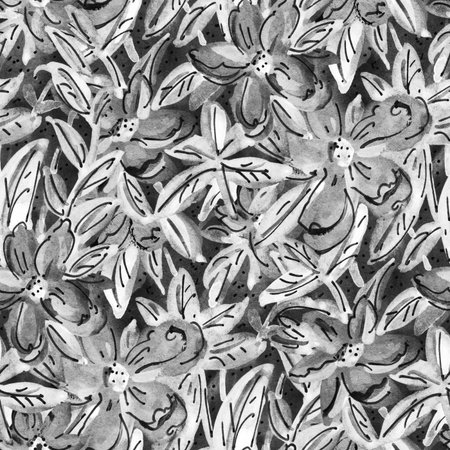 Seamless pattern with flowers. Gouache drawing. Hand-drawn illustration.の写真素材