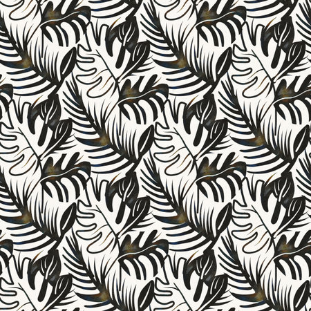 Seamless pattern with leaves. Digital painting. Hand-drawn illustration.の写真素材