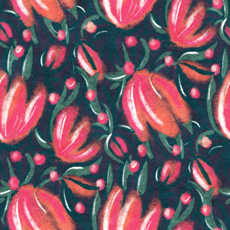 Seamless pattern with bright spring flowers. Digital painting.の写真素材