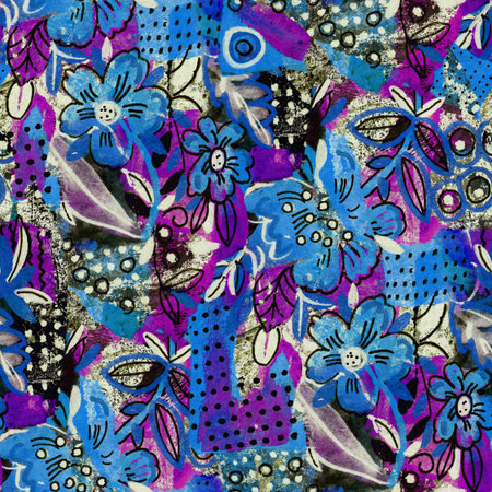 Seamless pattern with abstract drawing. Mixed media and collage. Hand-drawn illustration.の写真素材