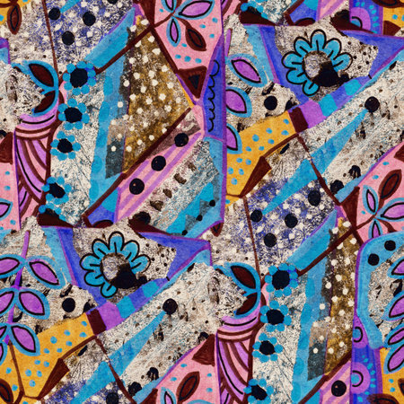 Seamless pattern with abstract drawing. Mixed media and collage. Hand-drawn illustration.の写真素材