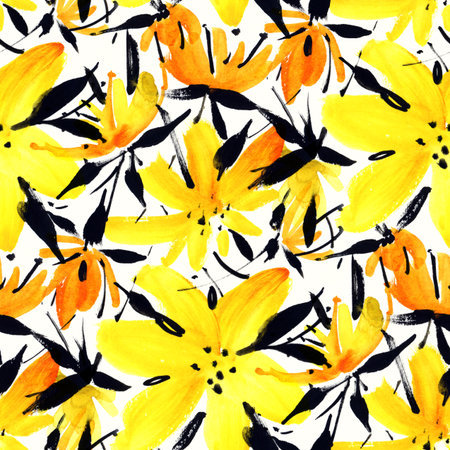 Seamless pattern with watercolor flowers. hand-drawn illustration.の写真素材
