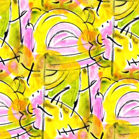 Abstract seamless pattern with watercolor drawing in doodle style. Drawing watercolor and ink.の写真素材