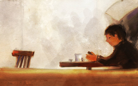 Sketch of a young man. Pastel drawing.の写真素材