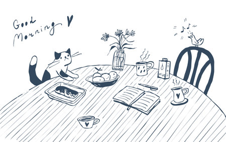 The cat is in the room. A doodle-style sketch. Vectorのイラスト素材