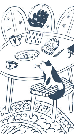 The cat is in the room. A doodle-style sketch. Vectorのイラスト素材