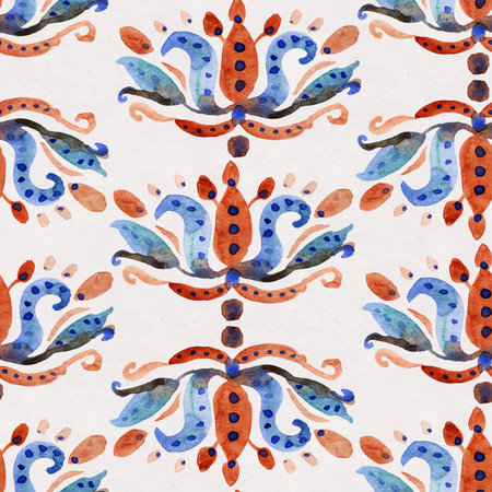 Seamless pattern with stylized ethnic pattern. Hand-drawn illustration.