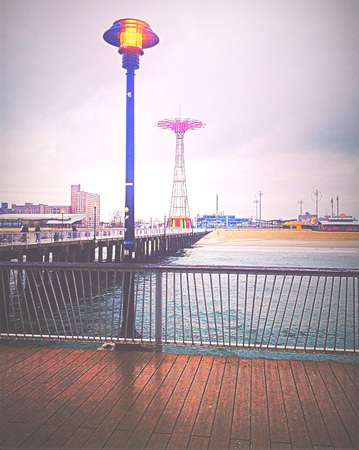 Rainy day on Coney Island boardwalkのeditorial素材