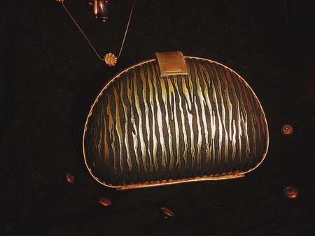 Gold zebra print clutch purseの写真素材