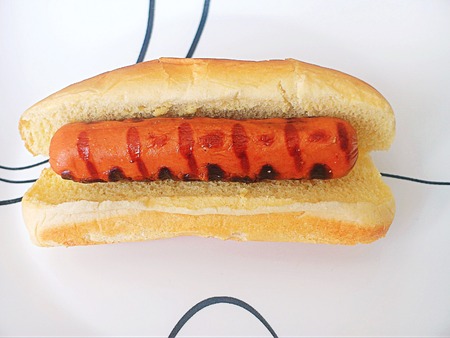 Grilled hot dog on plateの写真素材