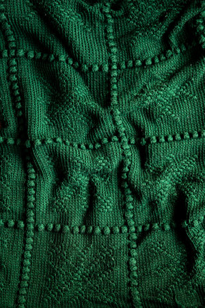 texture green crocheted or knitted blanket with a snowflake pattern, backgroundの写真素材