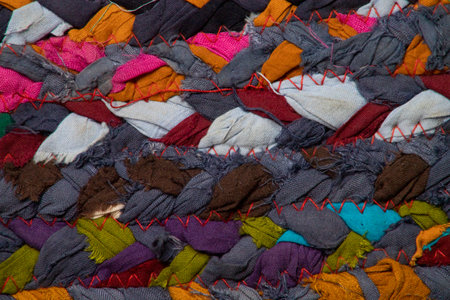 colorful rows, rag rug, woven colorsの写真素材