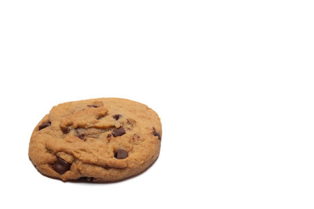 close up of chocolate chip cookie on white background with copy space, bakery, sweet dessertの写真素材