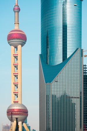 Modern skyscraper and Oriental pearl TV tower, Lujiazui financial district, Pudong, Shanghai, Chinaのeditorial素材