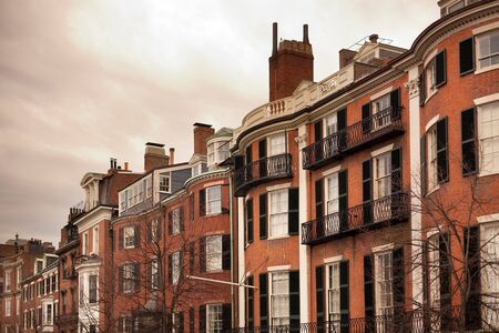Facades of traditional houses at Beacon Hill, Boston, Massachusetts, USAの写真素材