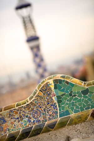 Detail of the mosaic ceramic work at Park Guell, Barcelona, Spainの写真素材