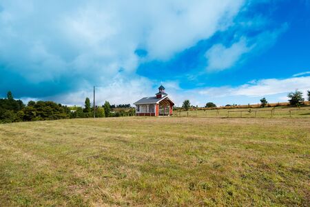 Little sanctuary at Peninsula of Rilan, Chiloe Island, Chileの写真素材