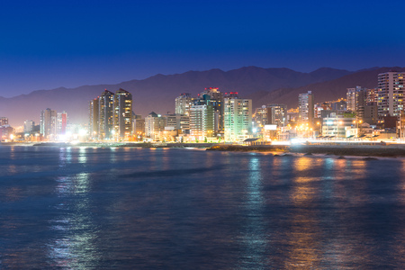 Panoramic view of the coastline of Antofagasta, know as the Pearl of the North and the biggest city in the Mining Region of northern Chileの写真素材