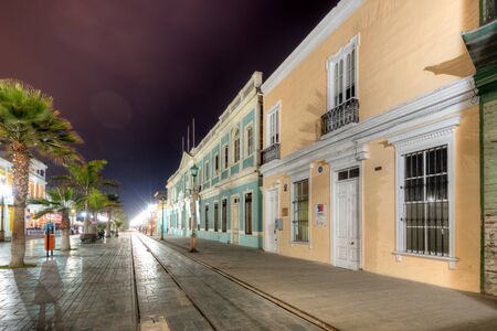 Iquique, Tarapaca Region, Chile - July 10, 2015: Old houses from XIX century in the main street of Iquique at downtown known as Paseo Baquedano.のeditorial素材