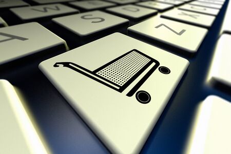 3D rendering of a computer keyboard with shopping card icon