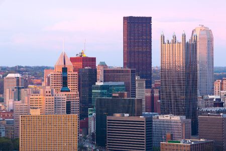 Detail of skyscrapers at Central Business District, downtown, Pittsburgh, Pennsylvania, USAの写真素材