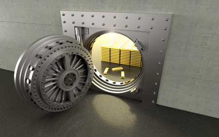 3D rendering of a bank Vault with gold bars insideの写真素材
