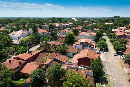 Elevated view of a residential neighborhood in Asuncion, the capital of  Paraguay, with traditional spanish style houses.の写真素材