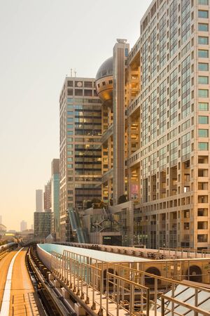 Tokyo, Kanto Region, Japan - April 17, 2010: Fuji Television Building designed by architect Kenzo...