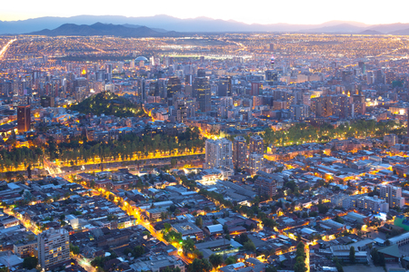 Panoramic view of downtown and Bellavista neighborhood on the foreground, Santiago, Chileの写真素材