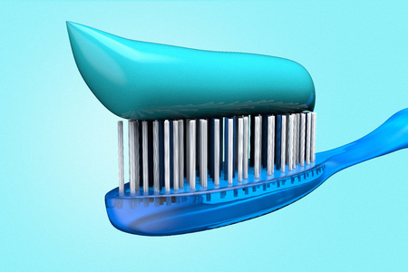 3D rendering of a close up of a toothbrush with toothpasteの写真素材