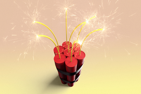 3D rendering of a burning pack of dynamite