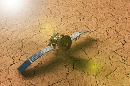 3D rendering of a spacecraft approaching a dry planetの写真素材