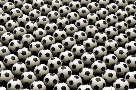 3D rendering of a large group of soccer ball from aboveの写真素材