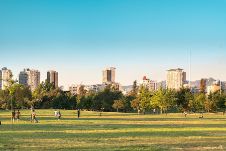 Santiago, Region Metropolitana, Chile - November 19, 2018: People enjoying a summer evening in Parque O? ?? Higgins at downtown.のeditorial素材