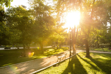 Santiago, Region Metropolitana, Chile - December 11, 2018: People relaxing in the Forestal Park, the more traditional urban park in the city.のeditorial素材
