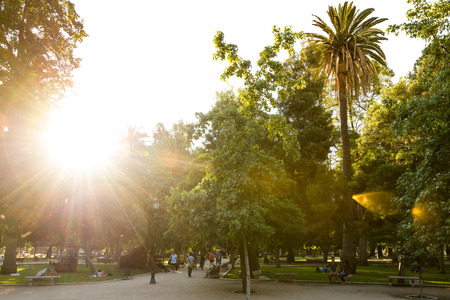 Santiago, Region Metropolitana, Chile - December 11, 2018: People walking and relaxing in the Forestal Park, the more traditional urban park in the city.のeditorial素材