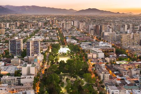 View of Parque Bustamante, Providencia district and the south side of the city, Santiago de Chileの写真素材