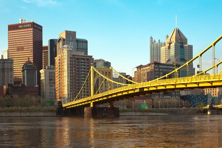 Pittsburgh, Pennsylvania, United States - April 27, 2011: Skyline of downtown with Andy Warhol...