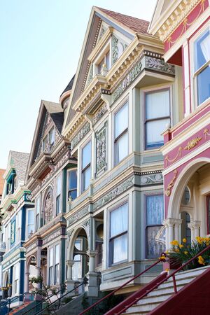 San Francisco, California, United States - Detail of traditional Victorian style houses at Haight-Ashbury Neighborhood.の写真素材