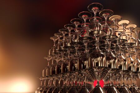 3D rendering of a set up of wine glasses ready for a partyの写真素材