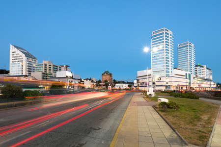 Puerto Montt, Chilean Lake district, Chile - Skyline of buildings at downtown.のeditorial素材