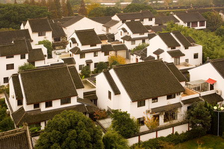 Suzhou, Jiangsu Province, China - Elevated view of traditional houses in a residential neighborhood in Suzhou.のeditorial素材